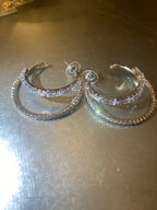 Çiftsıra baget taşlı halka küpe