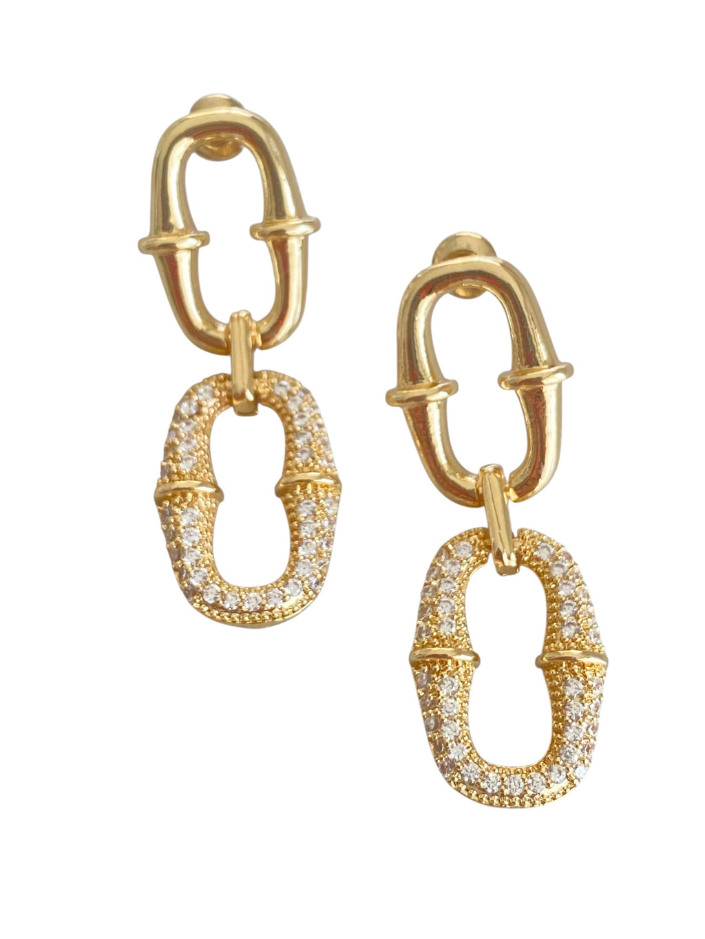 Pave zirkon taşlı oval halkalı küpe
