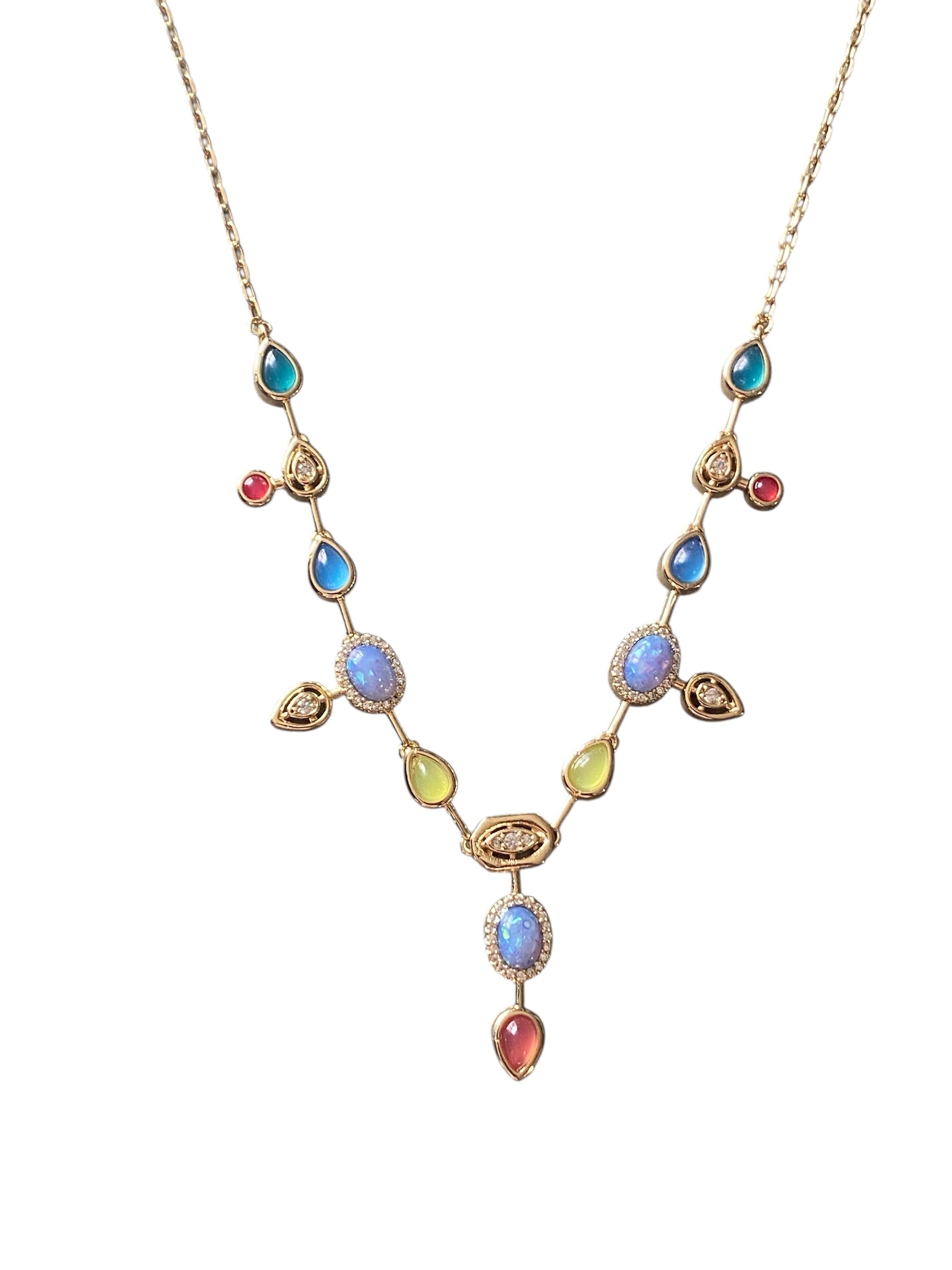 Opal taşlı renkli gerdanlık kolye