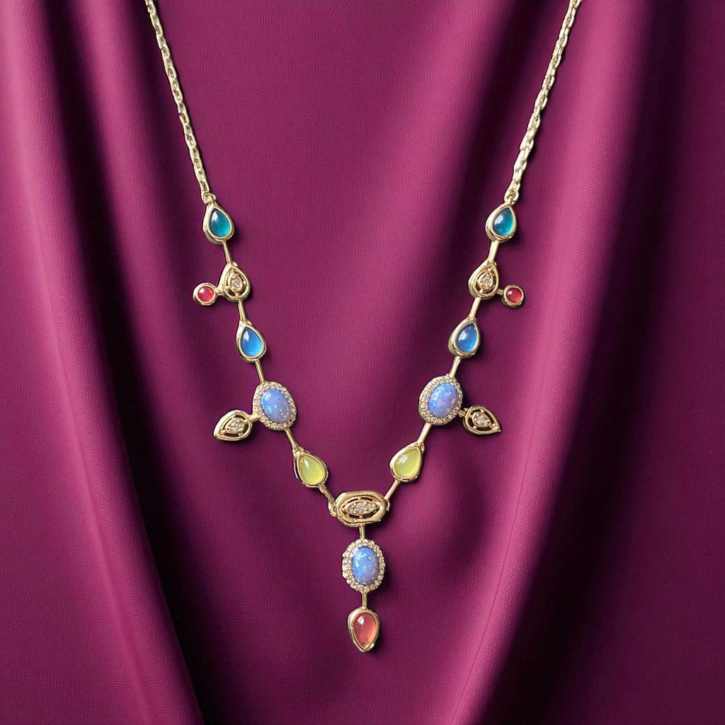 Opal taşlı renkli gerdanlık kolye