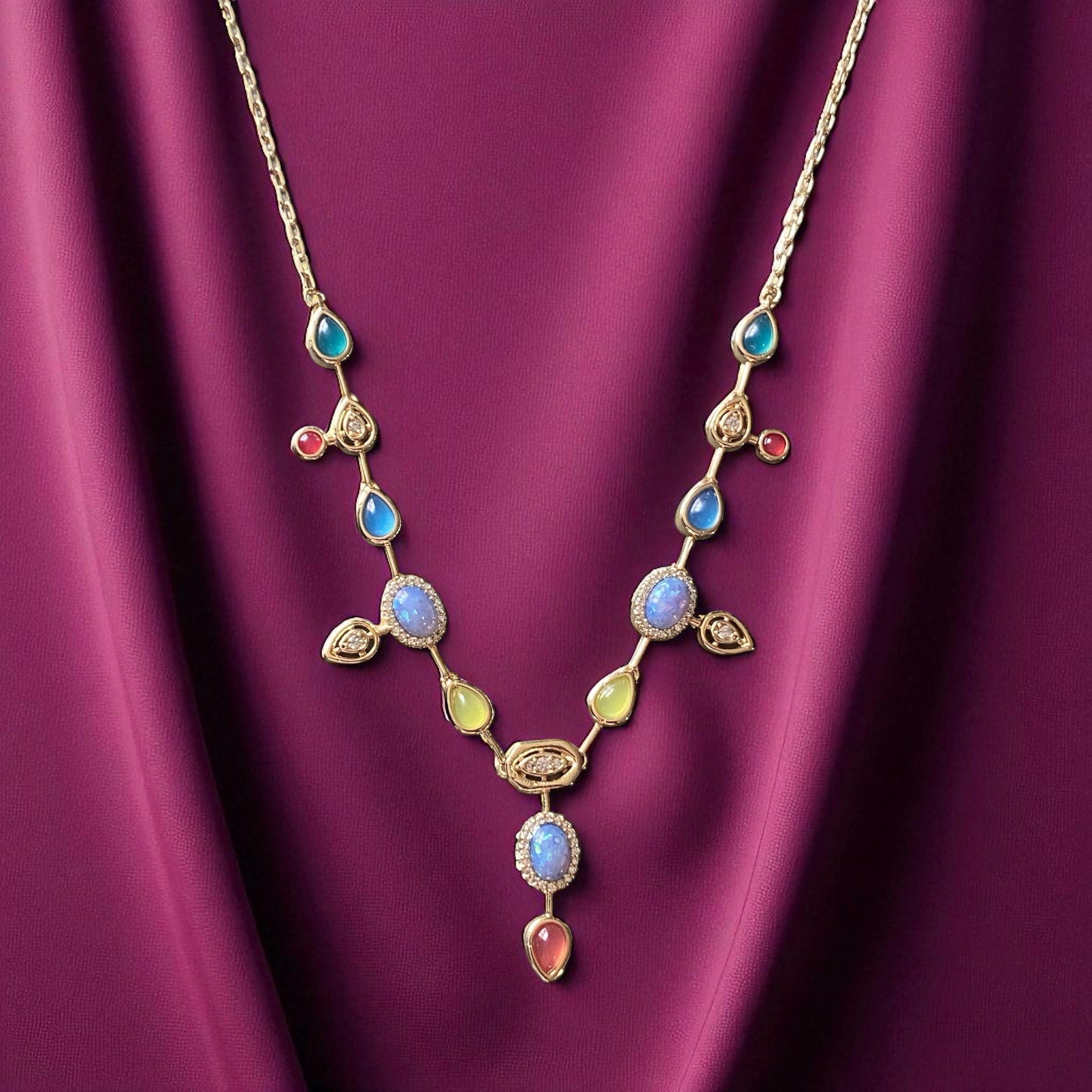 Opal taşlı renkli gerdanlık kolye